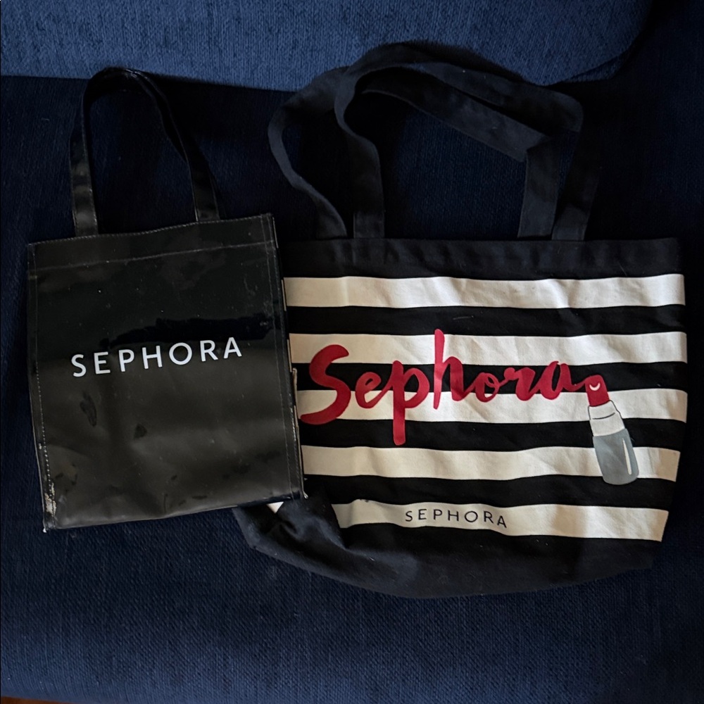 Sephora Striped Tote Bag Duo with Lipstick Design